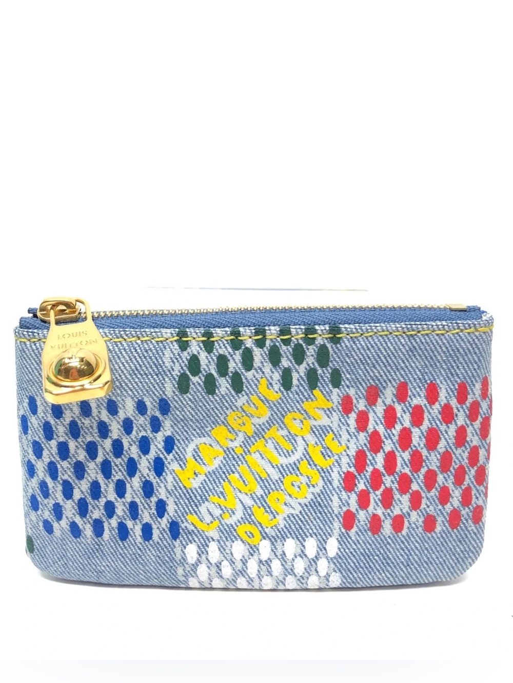 Limited edition RETAIL 650 Louis Vuitton Denim Key Pouch Multicolor Embroidery - Picture 8 of 16